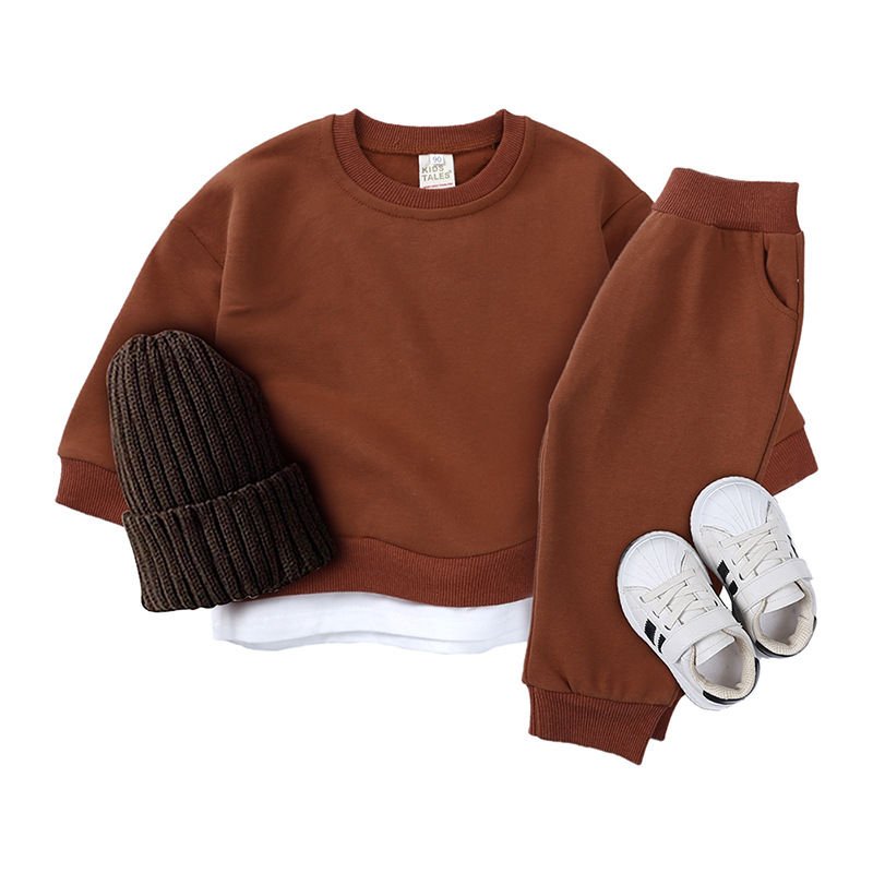 Spring And Autumn Newborn Baby Children's Clothes Sets Solid Cotton Casual Long Sleeve Pullover Sweatshirt Tops+pants Outfits