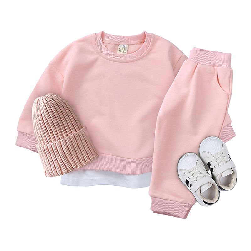 Spring And Autumn Newborn Baby Children's Clothes Sets Solid Cotton Casual Long Sleeve Pullover Sweatshirt Tops+pants Outfits