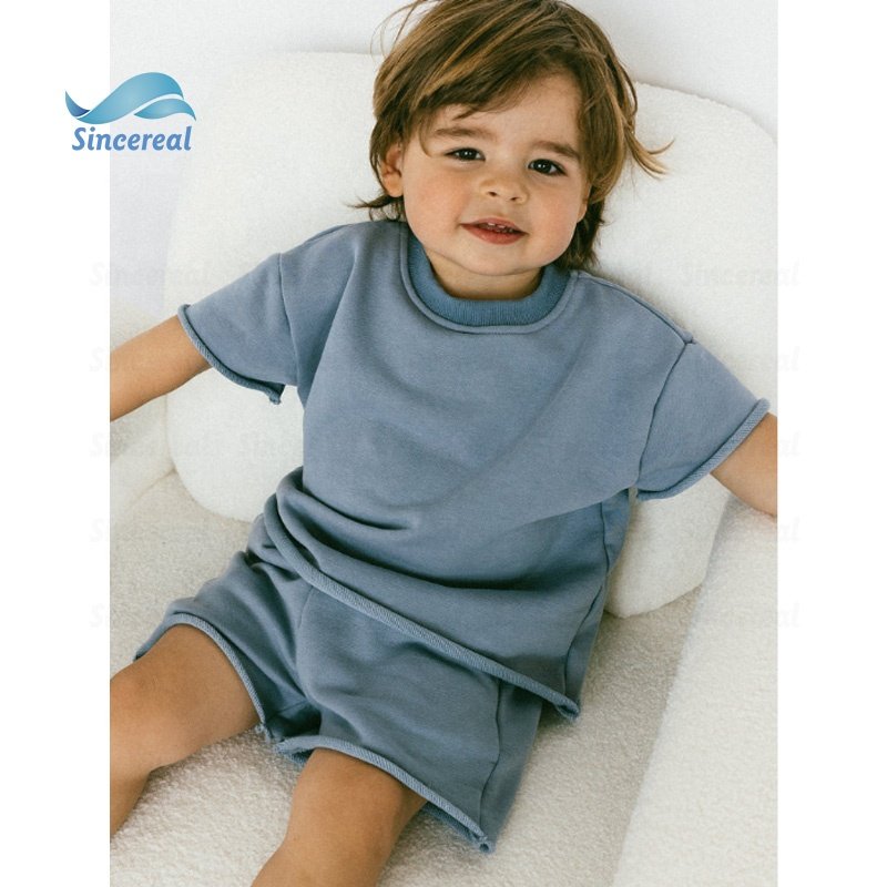 New arrivals Custom Logo Cotton Summer Clothing Newborn Kids Ribbed Knitted Short Sleeve T-shirts Shorts Tracksuits 2 piece Set