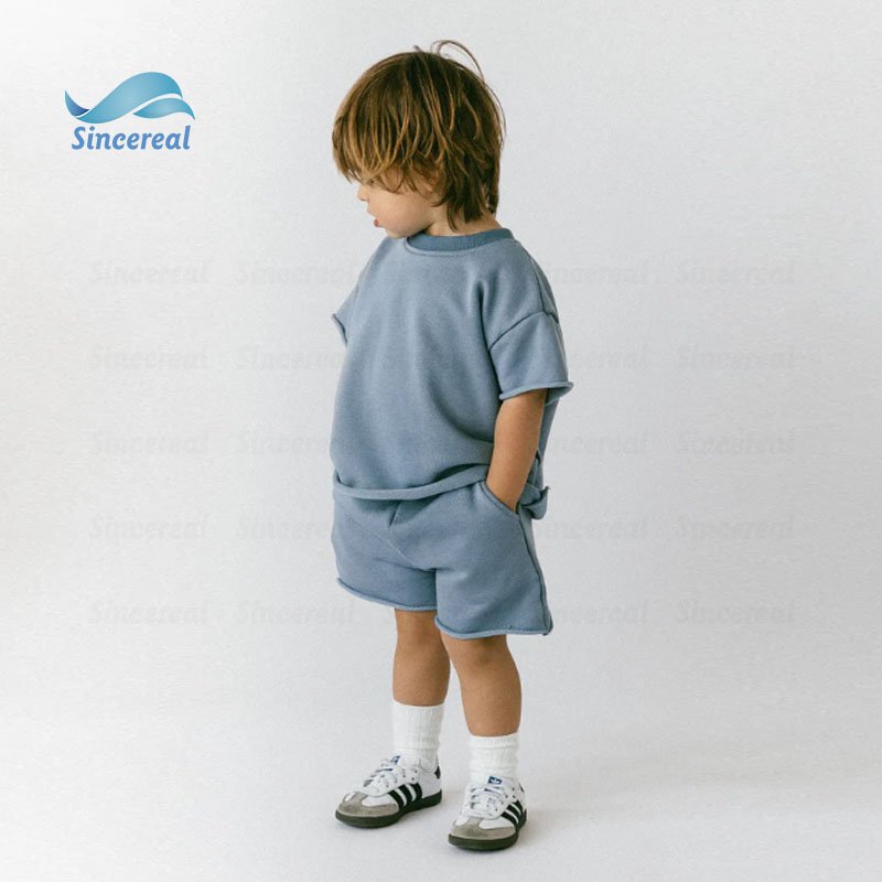 New arrivals Custom Logo Cotton Summer Clothing Newborn Kids Ribbed Knitted Short Sleeve T-shirts Shorts Tracksuits 2 piece Set