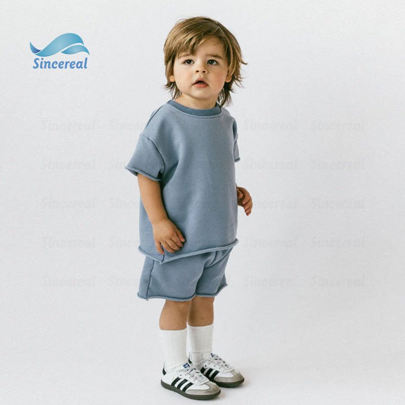 New arrivals Custom Logo Cotton Summer Clothing Newborn Kids Ribbed Knitted Short Sleeve T-shirts Shorts Tracksuits 2 piece Set