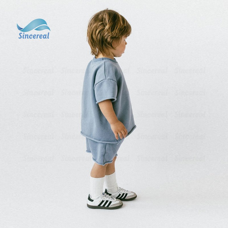 New arrivals Custom Logo Cotton Summer Clothing Newborn Kids Ribbed Knitted Short Sleeve T-shirts Shorts Tracksuits 2 piece Set