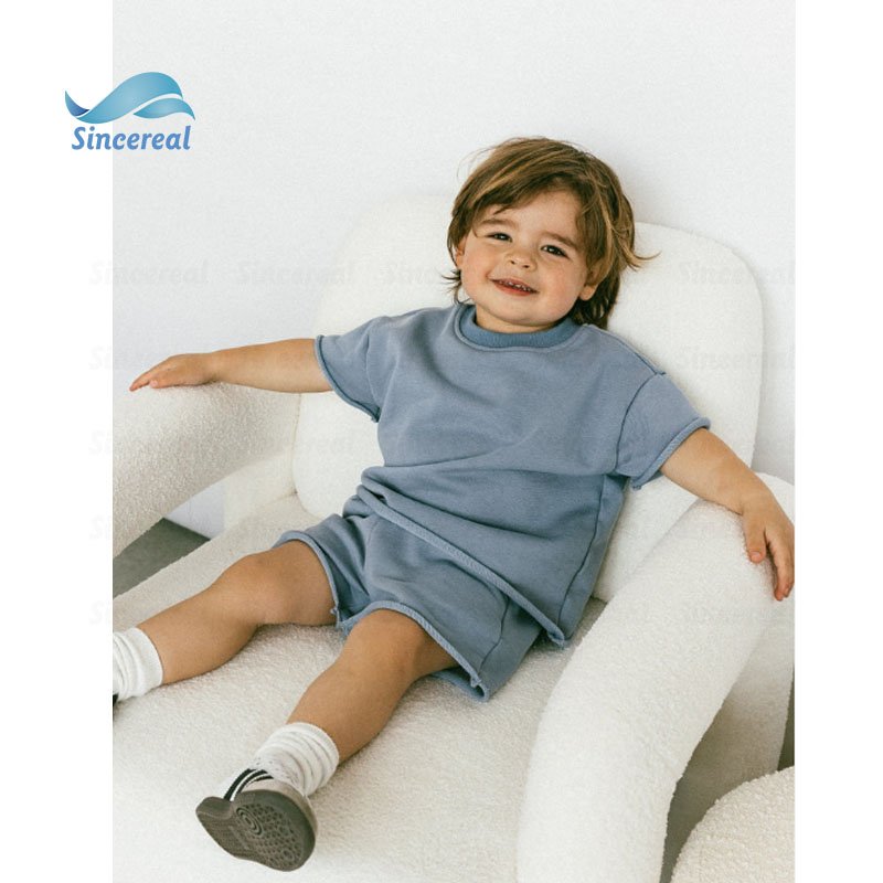 New arrivals Custom Logo Cotton Summer Clothing Newborn Kids Ribbed Knitted Short Sleeve T-shirts Shorts Tracksuits 2 piece Set