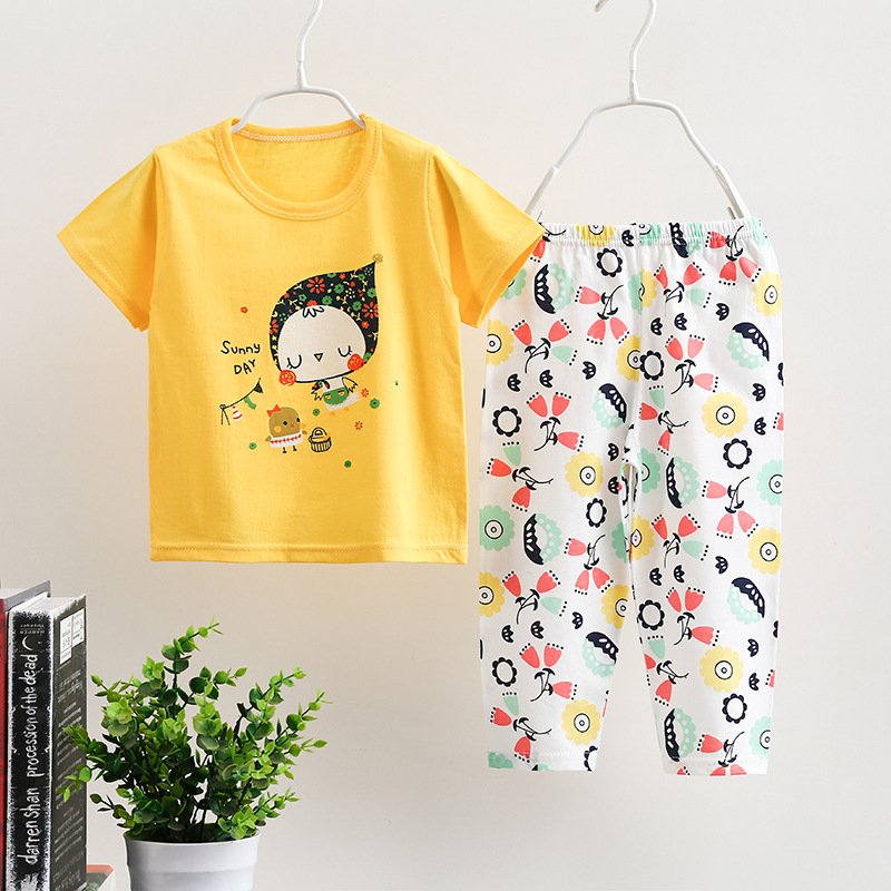 Hot selling summer thin short sleeved long pants home clothing two-piece set