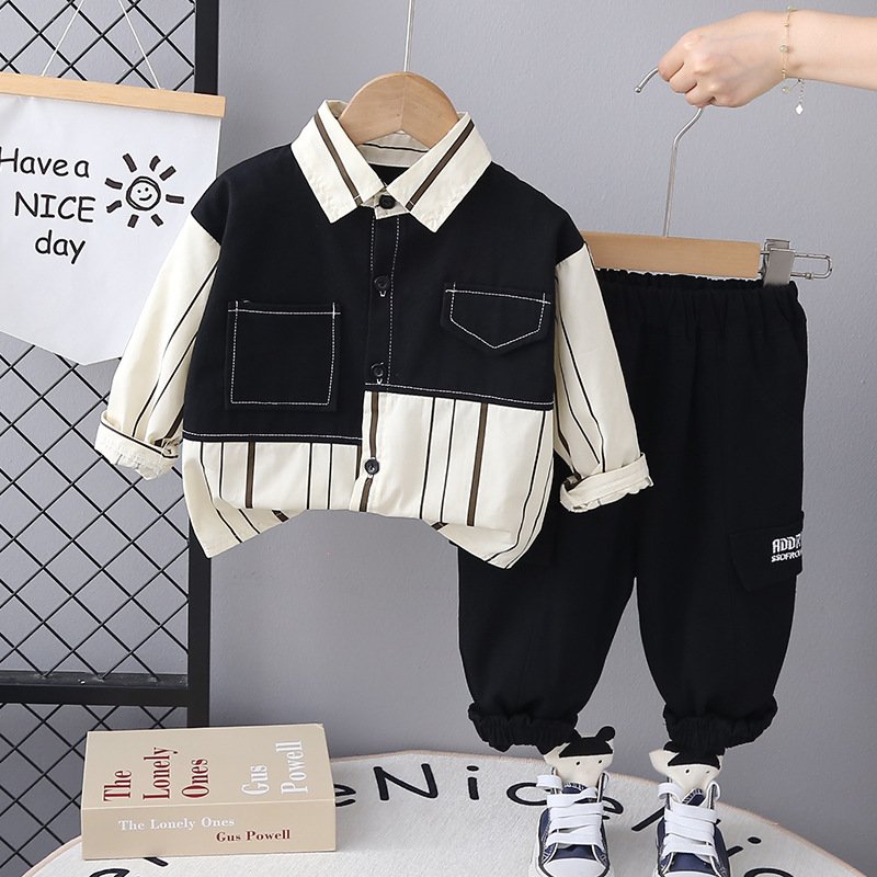 Wholesale Fashionable Spring Autumn Kids Suits Striped Shirt+Pants 2pcs Boys Casual Clothing Sets