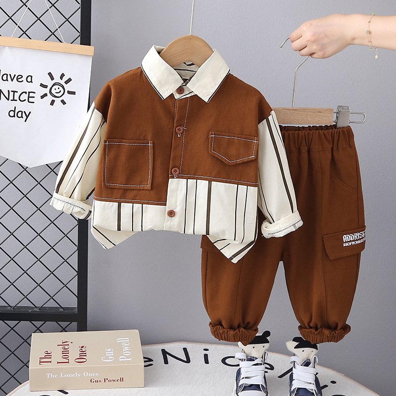 Wholesale Fashionable Spring Autumn Kids Suits Striped Shirt+Pants 2pcs Boys Casual Clothing Sets