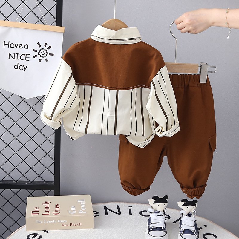 Wholesale Fashionable Spring Autumn Kids Suits Striped Shirt+Pants 2pcs Boys Casual Clothing Sets