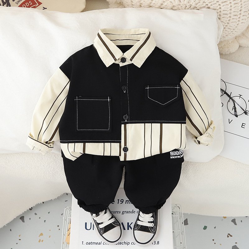 Wholesale Fashionable Spring Autumn Kids Suits Striped Shirt+Pants 2pcs Boys Casual Clothing Sets