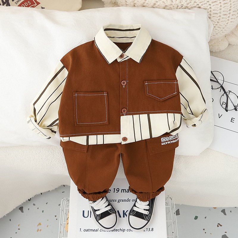 Wholesale Fashionable Spring Autumn Kids Suits Striped Shirt+Pants 2pcs Boys Casual Clothing Sets