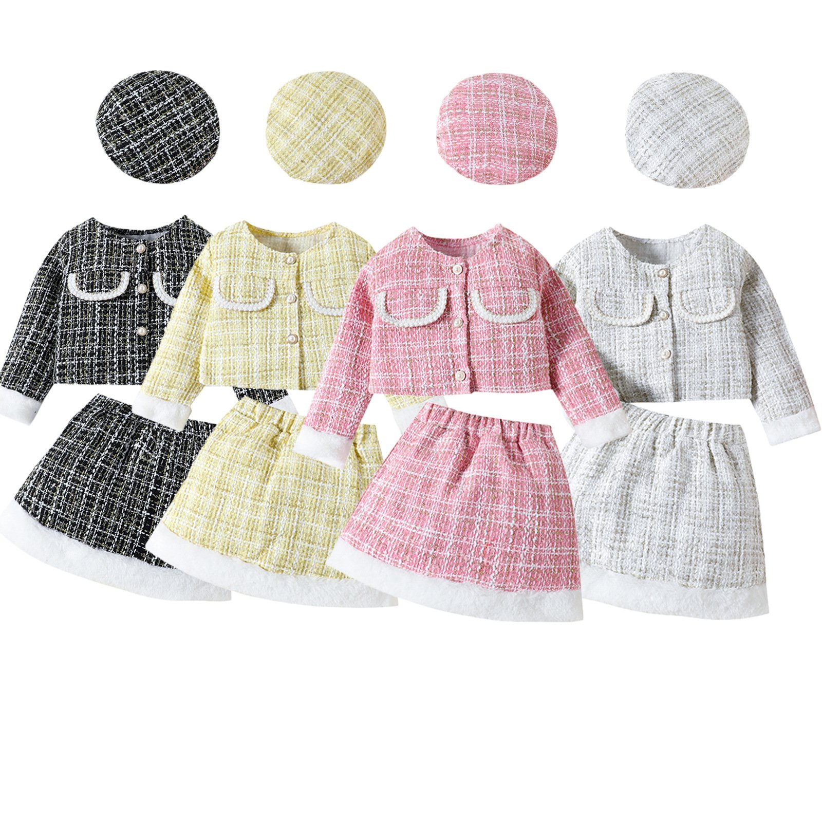 2024 New Wholesale children's Sets Classic Girls Plaid Short Skirt 3-Piece Set Luxury Autumn And Winter Clothes For Girls