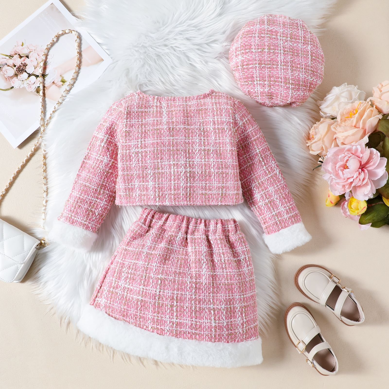 2024 New Wholesale children's Sets Classic Girls Plaid Short Skirt 3-Piece Set Luxury Autumn And Winter Clothes For Girls