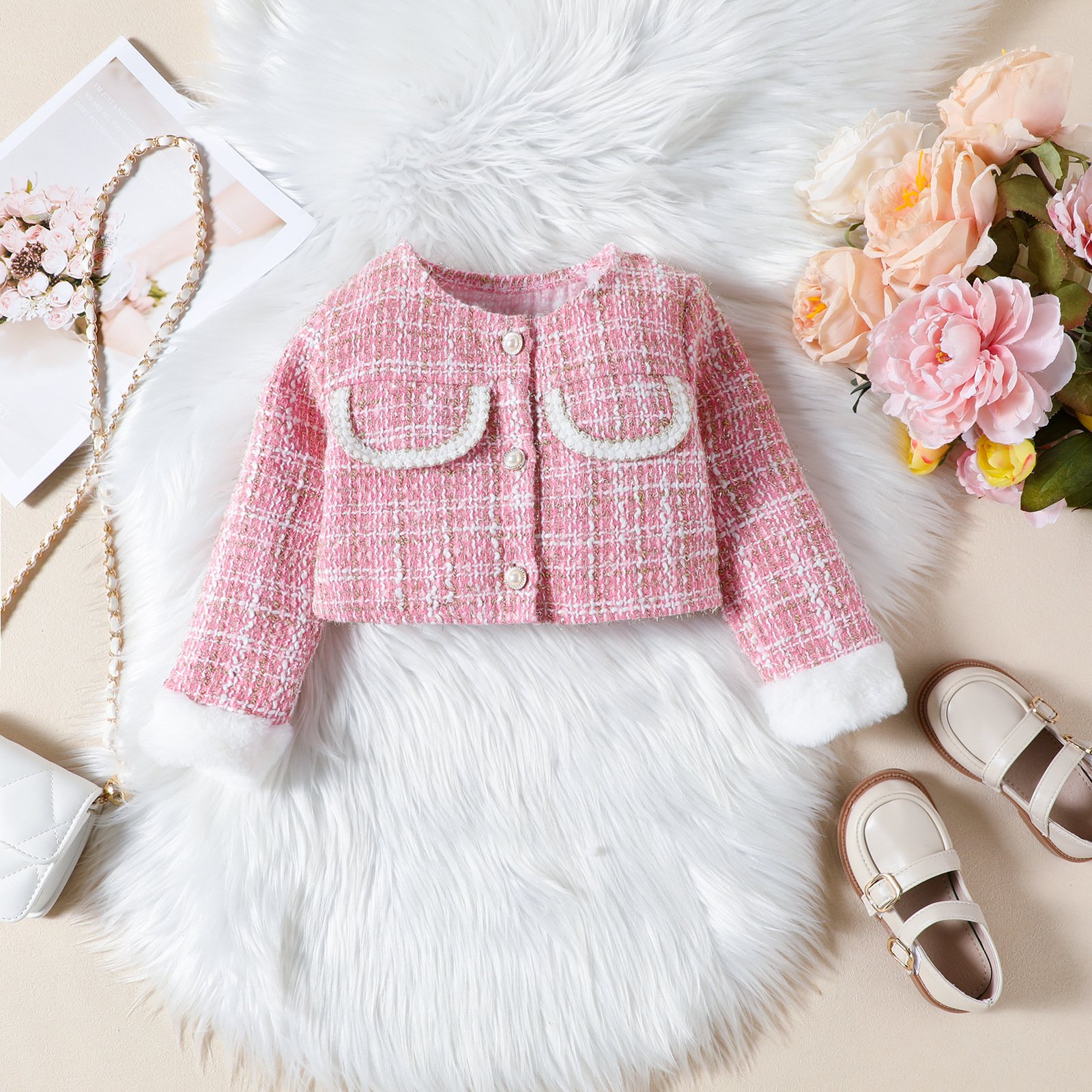 2024 New Wholesale children's Sets Classic Girls Plaid Short Skirt 3-Piece Set Luxury Autumn And Winter Clothes For Girls