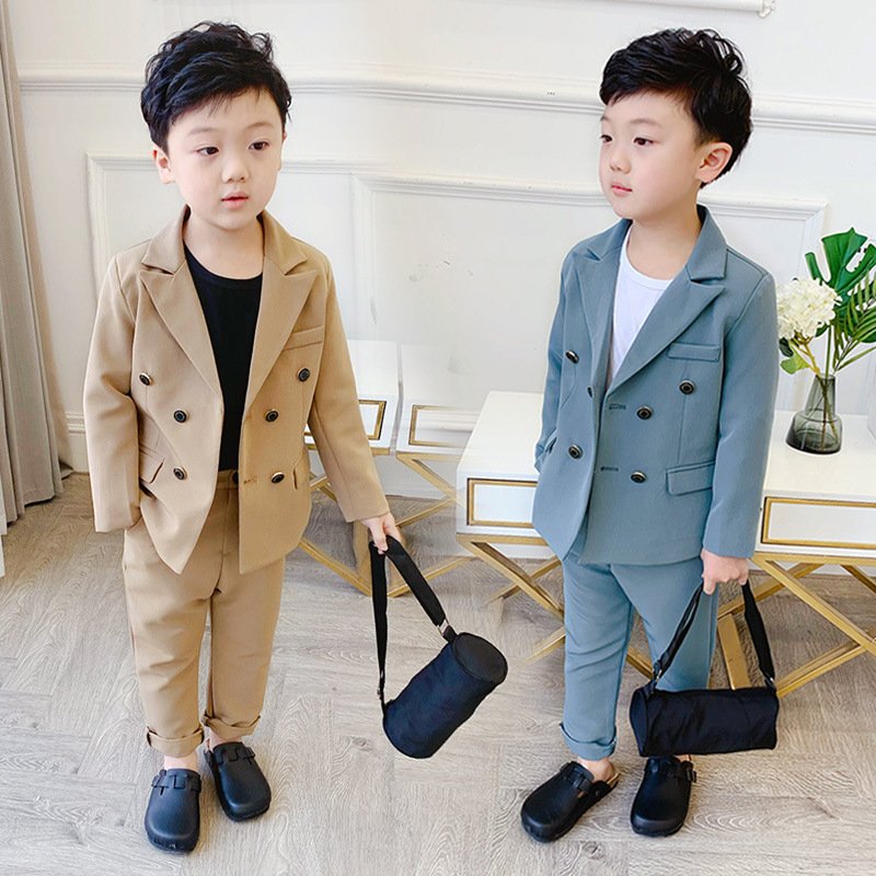 Kids Jacket Pants 2Pcs Clothing Set Flower Boys Formal Wedding Tuxedo Suit Children Host Dance Party Performance Dress Costume