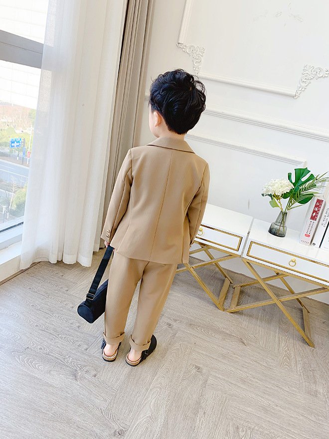 Kids Jacket Pants 2Pcs Clothing Set Flower Boys Formal Wedding Tuxedo Suit Children Host Dance Party Performance Dress Costume