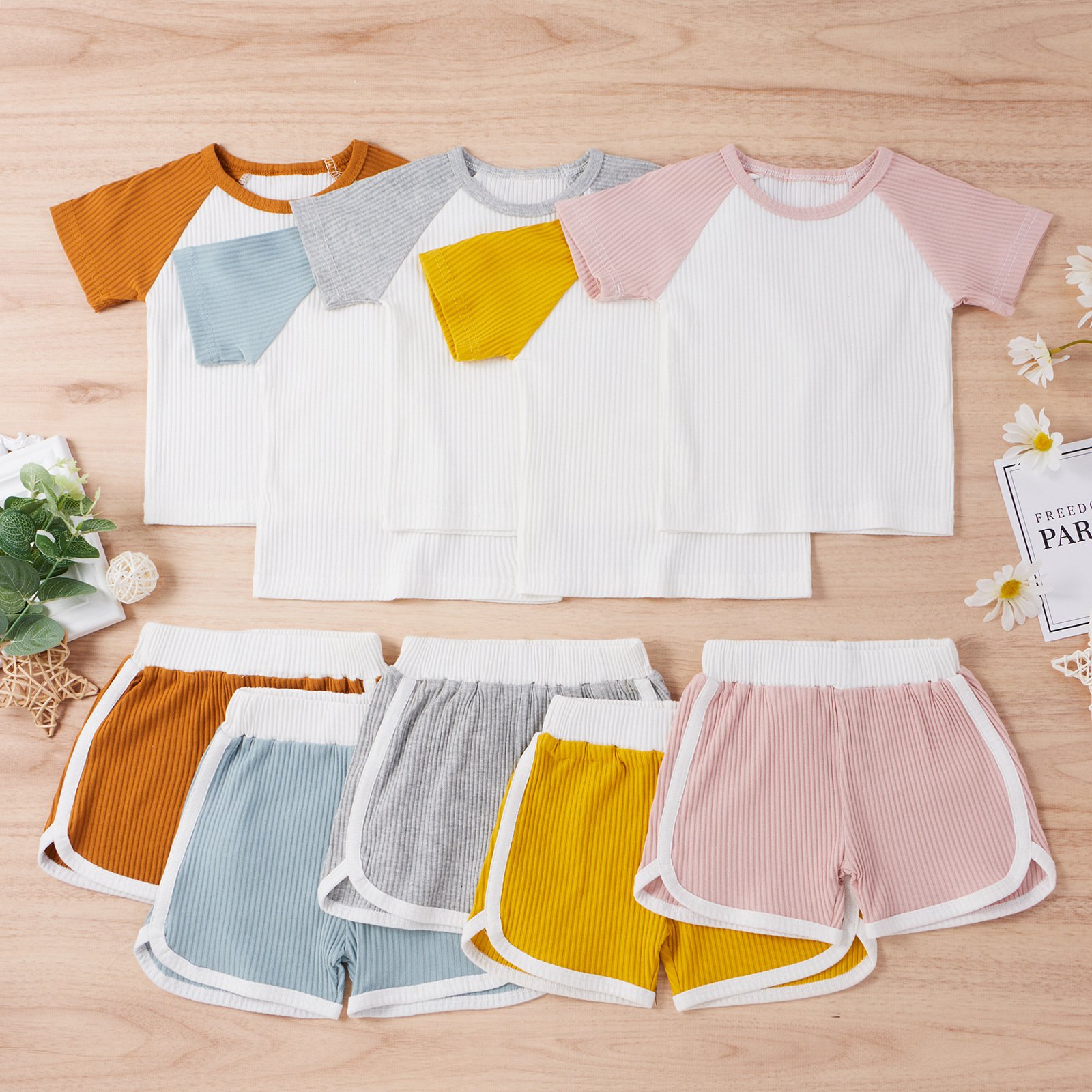 Baby Clothes Wholesale Children Suit Kids Sets Cotton Pierced Stripes Color Two-Piece Outfits Baby Clothing Set