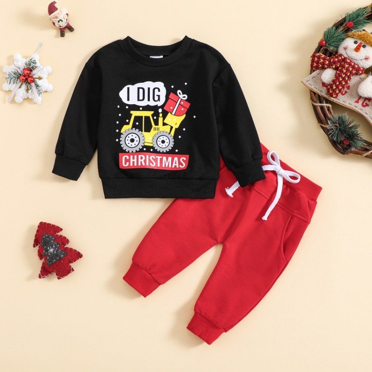 kids clothing sets for boys kids two piece sets boys baby boy clothes set 12 - 18 months Cartoon print top + solid color pants