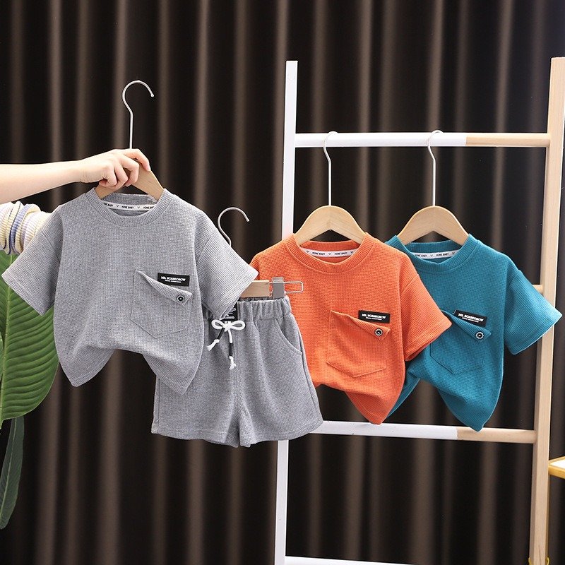 Children's summer casual cotton short-sleeved two-piece set baby loose 0-5 years old shorts set