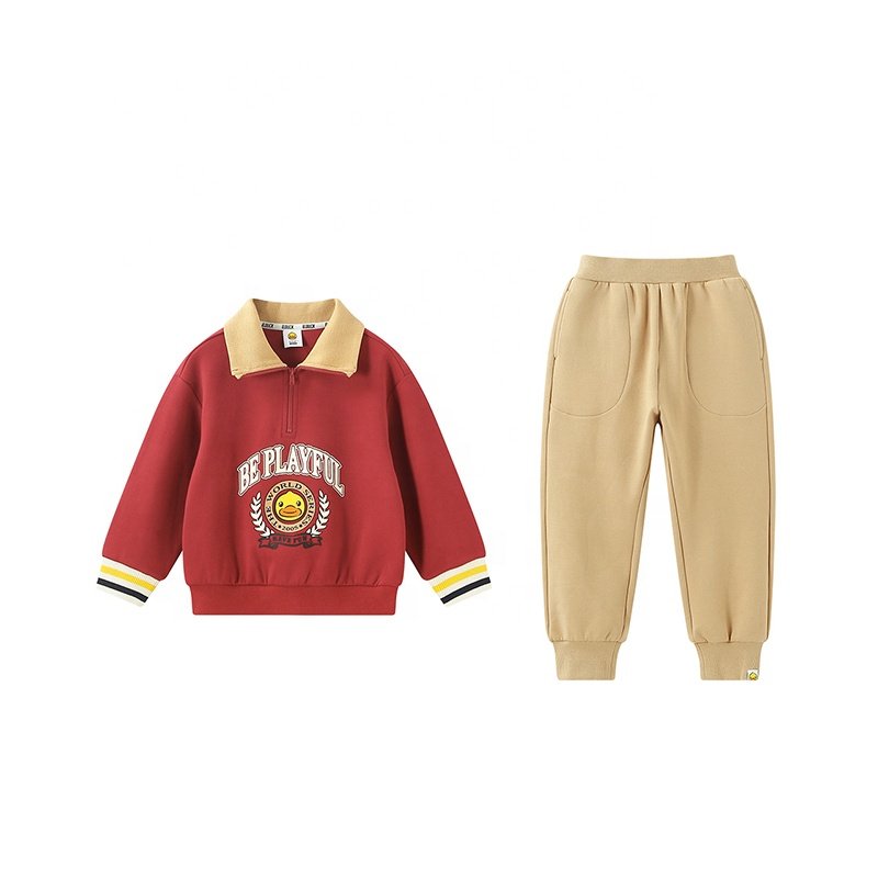 B.Duck 400gsm Thicker Cotton Boys Clothing Set Warmer Sweatsuit and Sweatpants for Winter Comfortable Baby Clothes