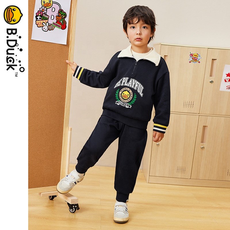 B.Duck 400gsm Thicker Cotton Boys Clothing Set Warmer Sweatsuit and Sweatpants for Winter Comfortable Baby Clothes