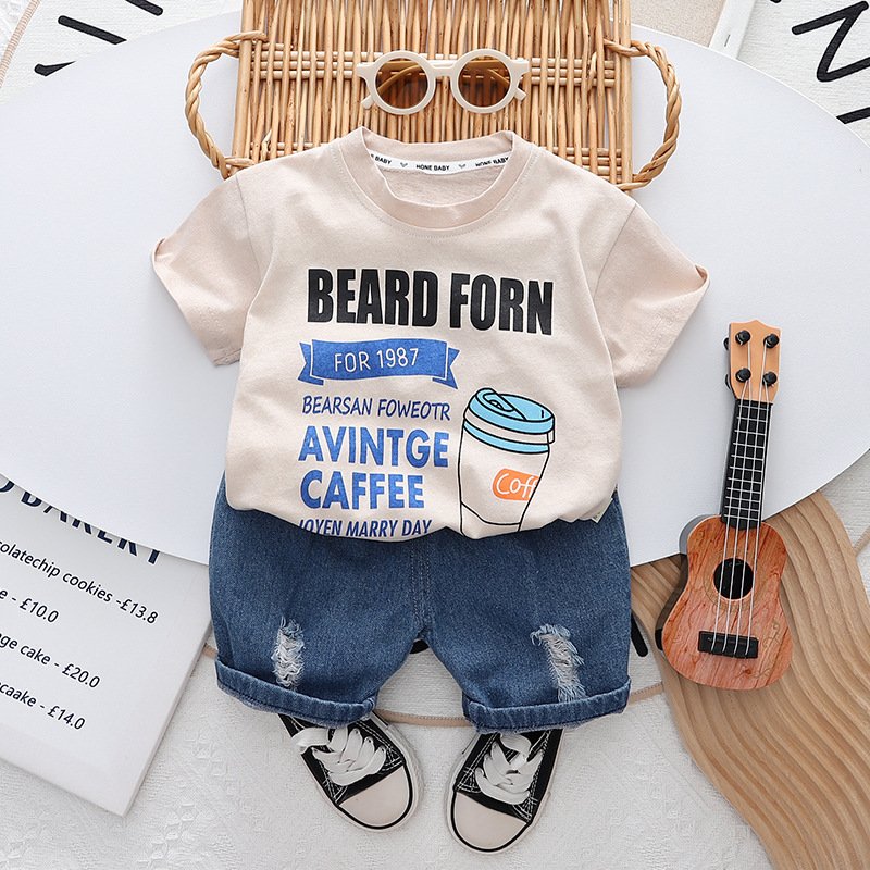 Boys summer European and American style breathable floral shirt+shorts set
