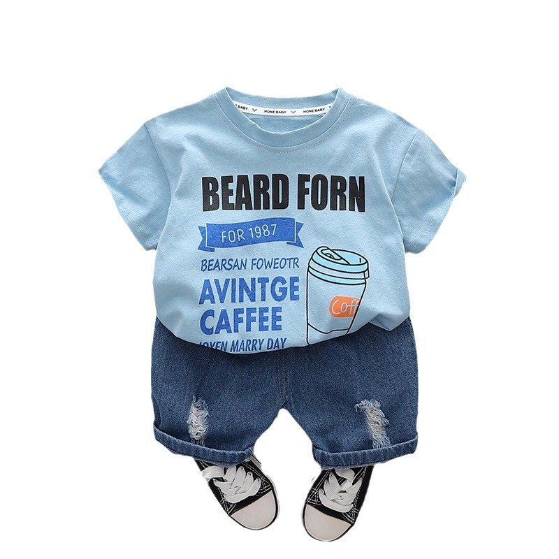 Boys summer European and American style breathable floral shirt+shorts set