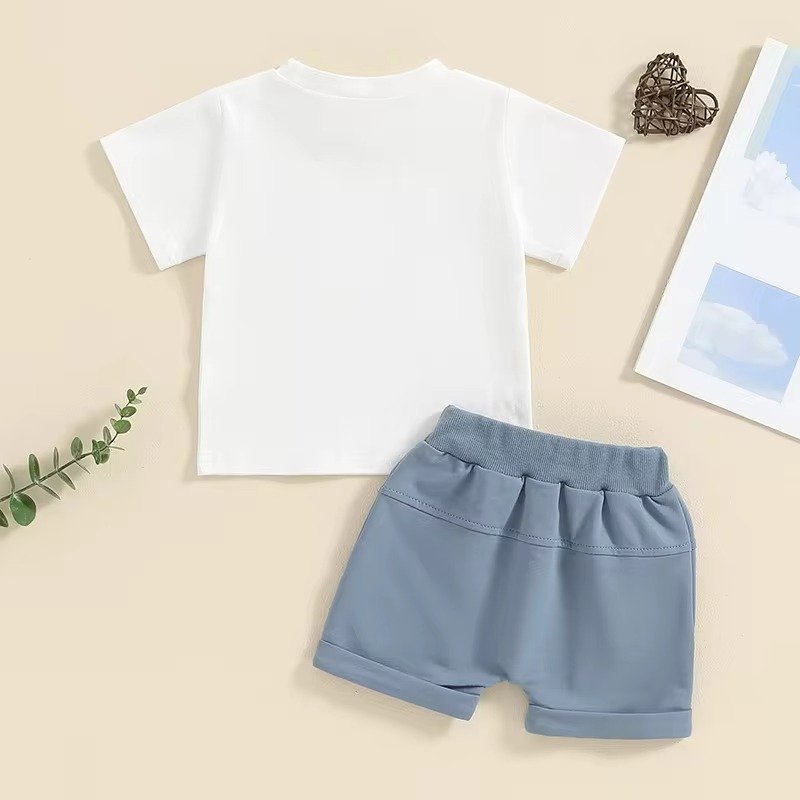 Toddler Boys Summer Outfits Letter Print Short Sleeve T-Shirt and Shorts for 2 Piece Vacation Clothes Set