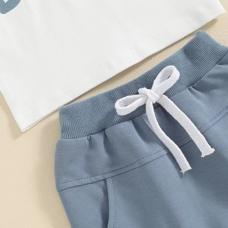 Toddler Boys Summer Outfits Letter Print Short Sleeve T-Shirt and Shorts for 2 Piece Vacation Clothes Set