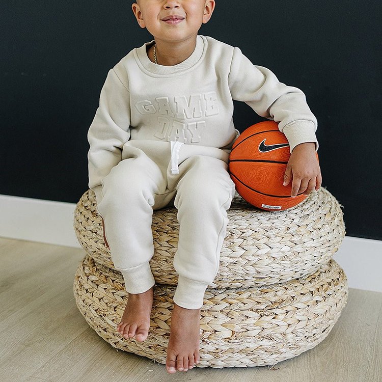 Wholesale Children Clothing Custom 3d embossed French Terry Kids Hoodie and Sweatpants Boys Tracksuit Clothing Set