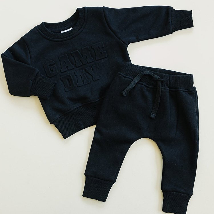Wholesale Children Clothing Custom 3d embossed French Terry Kids Hoodie and Sweatpants Boys Tracksuit Clothing Set