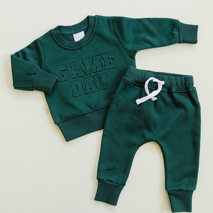 Wholesale Children Clothing Custom 3d embossed French Terry Kids Hoodie and Sweatpants Boys Tracksuit Clothing Set
