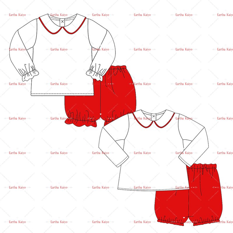 Monogram woven Peter Pan Collar Shirt and Bloomers sets fall winter toddler baby girls Diaper Set Outfit