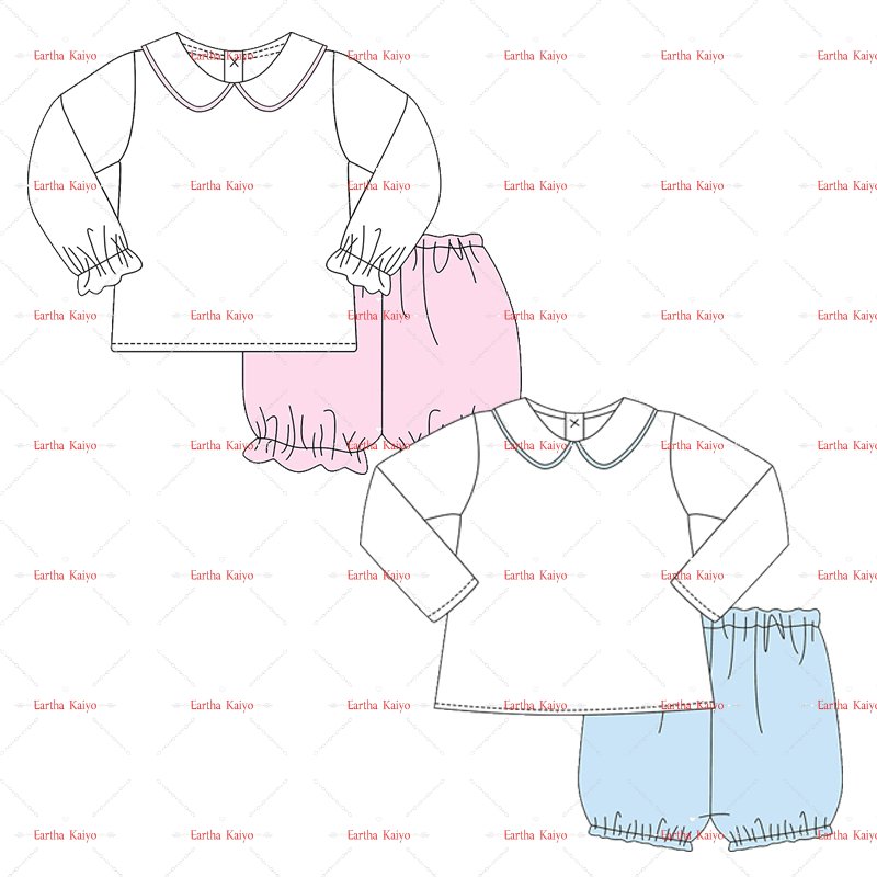 Monogram woven Peter Pan Collar Shirt and Bloomers sets fall winter toddler baby girls Diaper Set Outfit