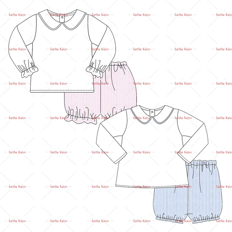 Monogram woven Peter Pan Collar Shirt and Bloomers sets fall winter toddler baby girls Diaper Set Outfit