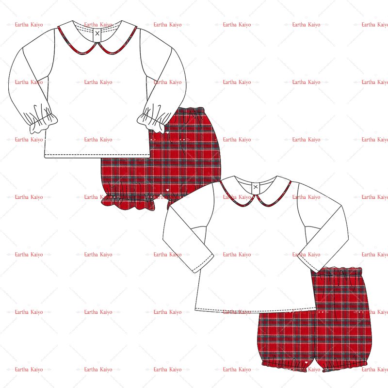 Monogram woven Peter Pan Collar Shirt and Bloomers sets fall winter toddler baby girls Diaper Set Outfit