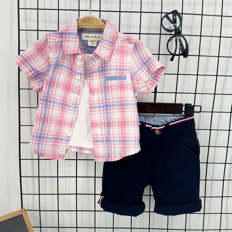Clothes Wholesale Summer Plaid Shirts+ Shorts 2pcs Baby Clothing Suitkids Wear Little Boys Clothes Set