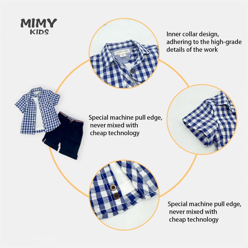 Clothes Wholesale Summer Plaid Shirts+ Shorts 2pcs Baby Clothing Suitkids Wear Little Boys Clothes Set