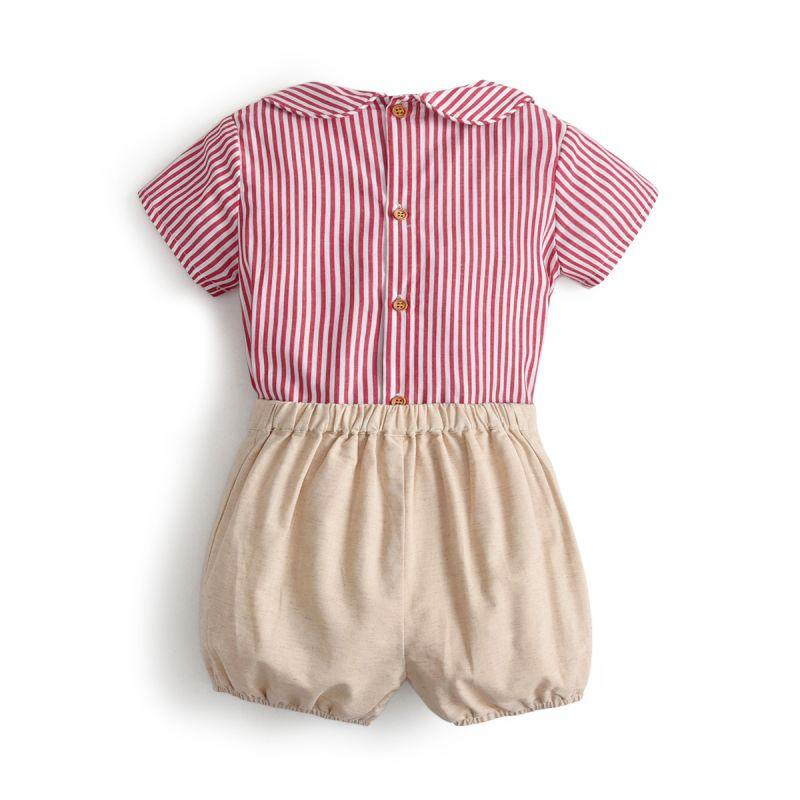 Spanish Kids Clothes Set Summer Children Striped Cotton Shirt Shorts Pants Baptism Outfits Boutique Clothing Suit