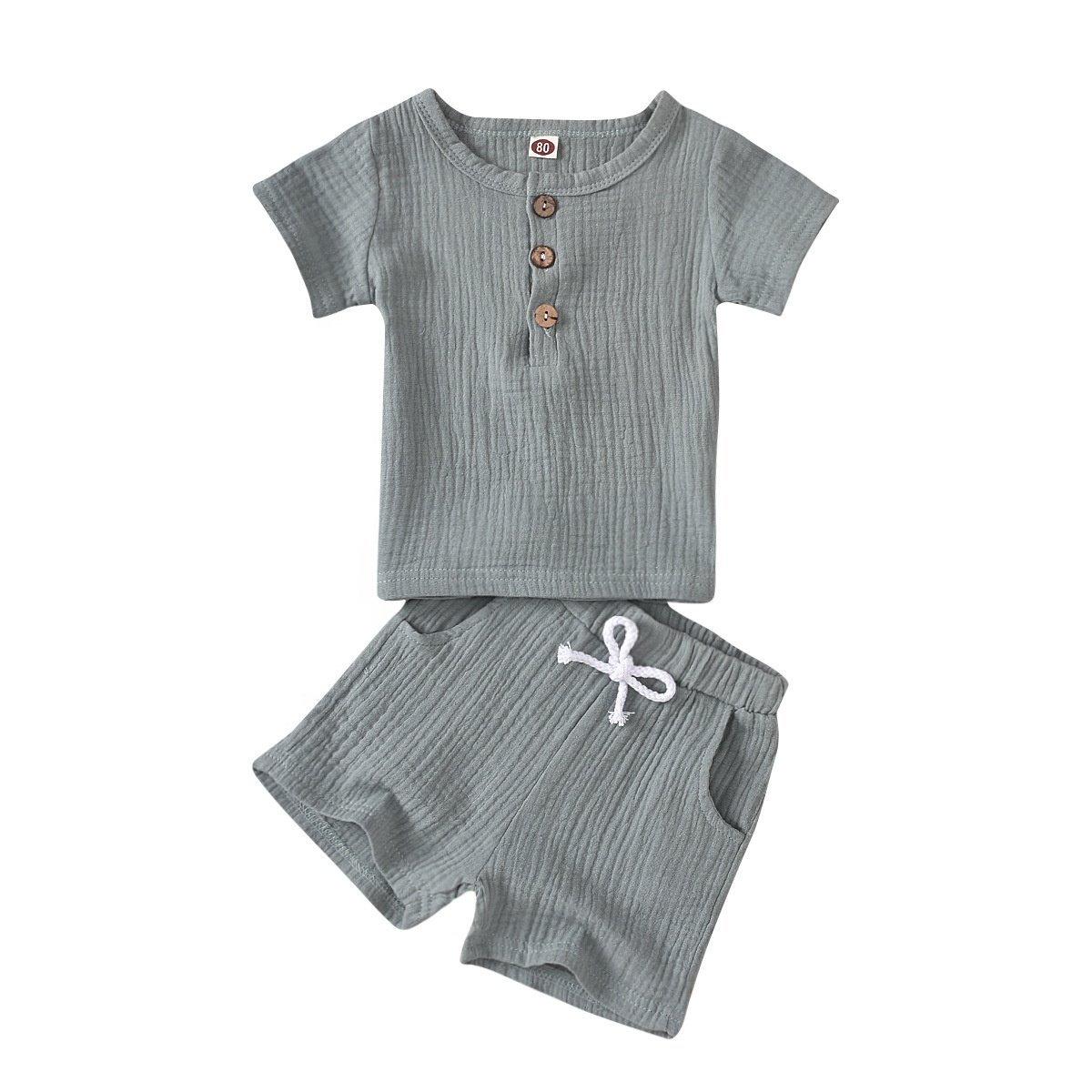 OEM Wholesale 100% Organic Cotton Muslin Pajama 2 Piece Kids Plain Pyjamas Short Soft Sleepwear Boys Girls Pajamas Pyjamas Kids