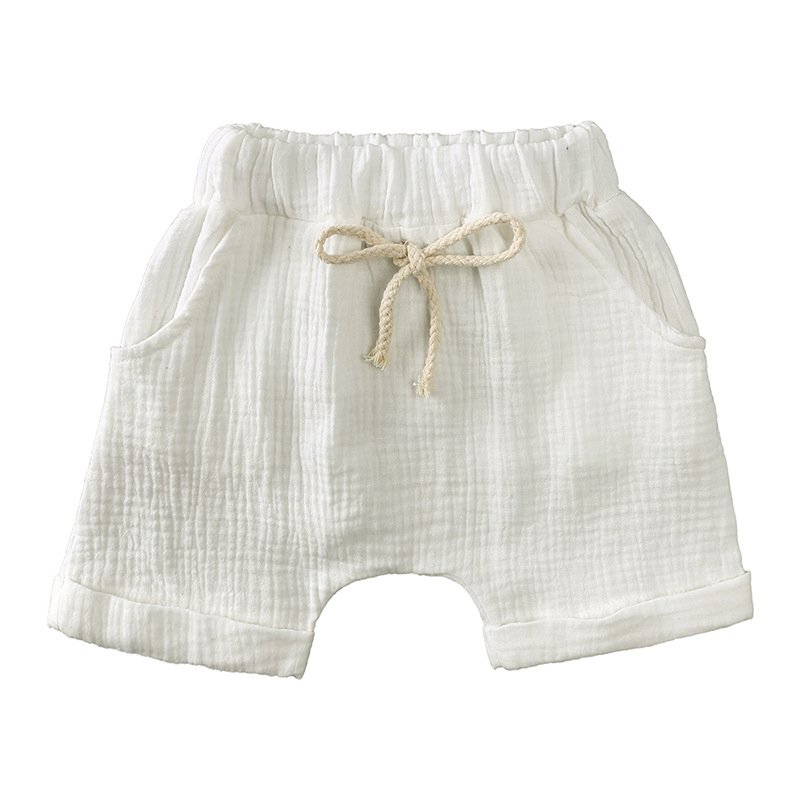 KTFS Gauzy Toddler Clothing Sets Summer Short Sleeve Shirts Drawstring Pants 2pcs Kids Boys Outfits Muslin Baby Sets