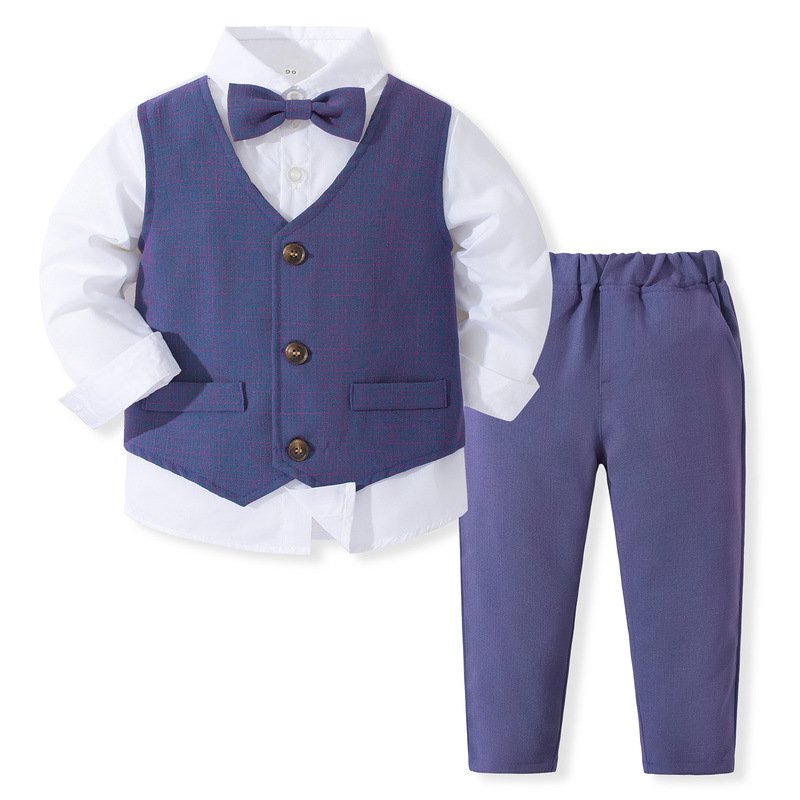 New Baby Boys Autumn Clothes 1 to 6 Years Gentleman Boy Children Birthday Party Dress Long Sleeved Clothing 3Pcs Set
