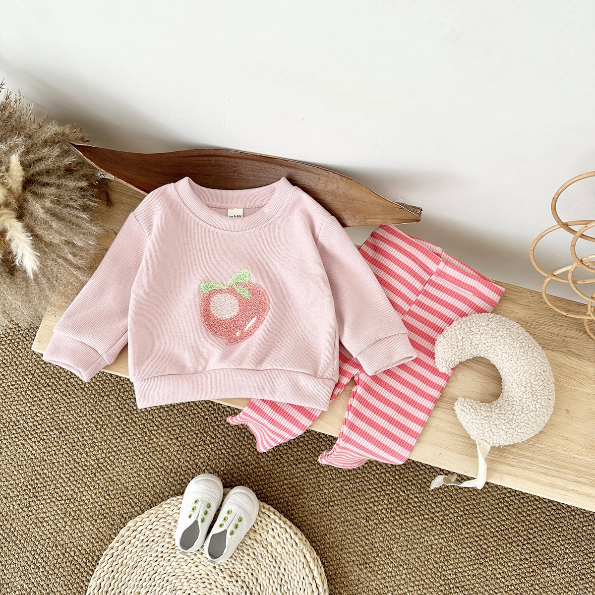 Autumn New Baby Girls Clothing Cotton Long Sleeve Suit Pullover Peach Print Fruit Top Bottom 2PCS Toddler Sets Newborn 0-3 Years