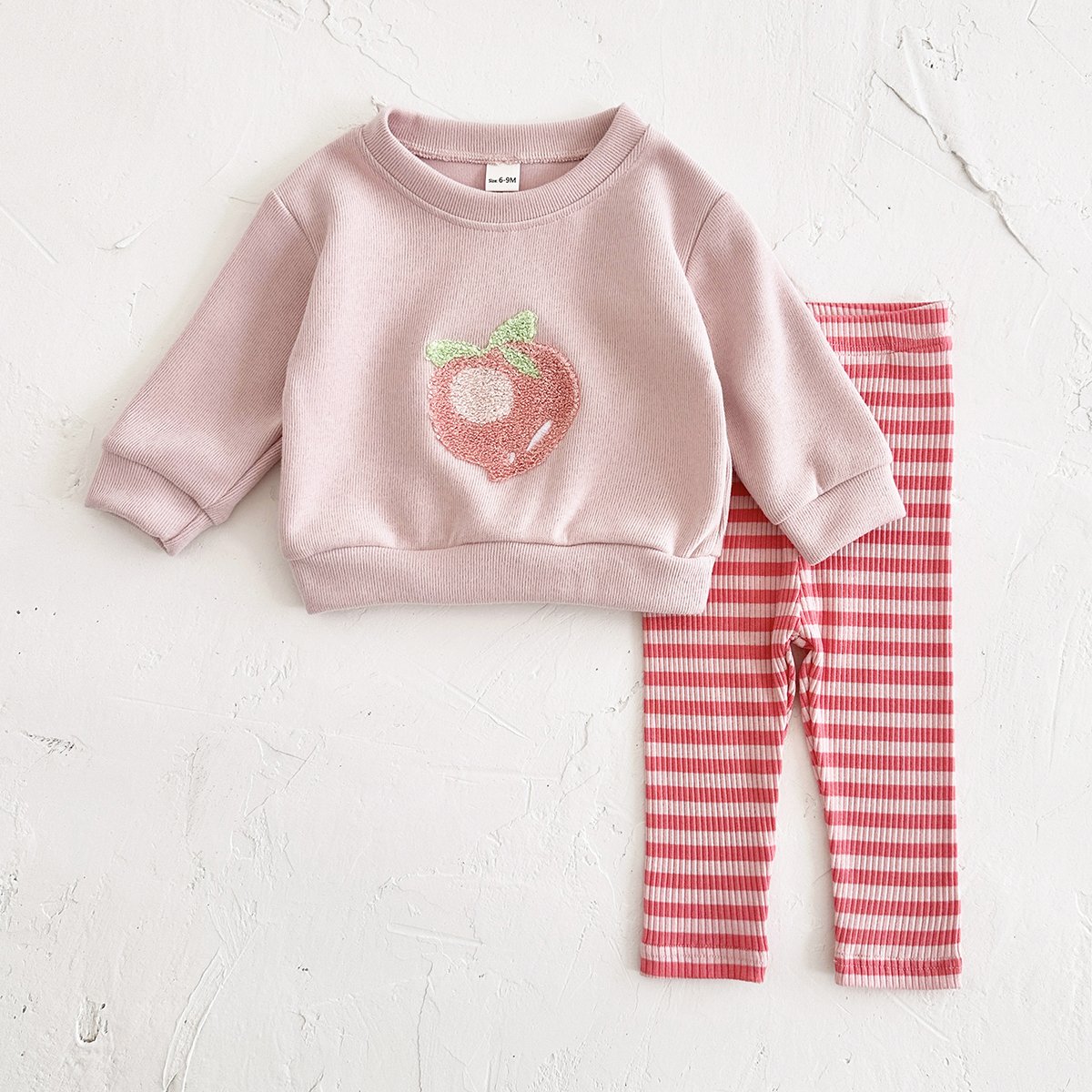 Autumn New Baby Girls Clothing Cotton Long Sleeve Suit Pullover Peach Print Fruit Top Bottom 2PCS Toddler Sets Newborn 0-3 Years
