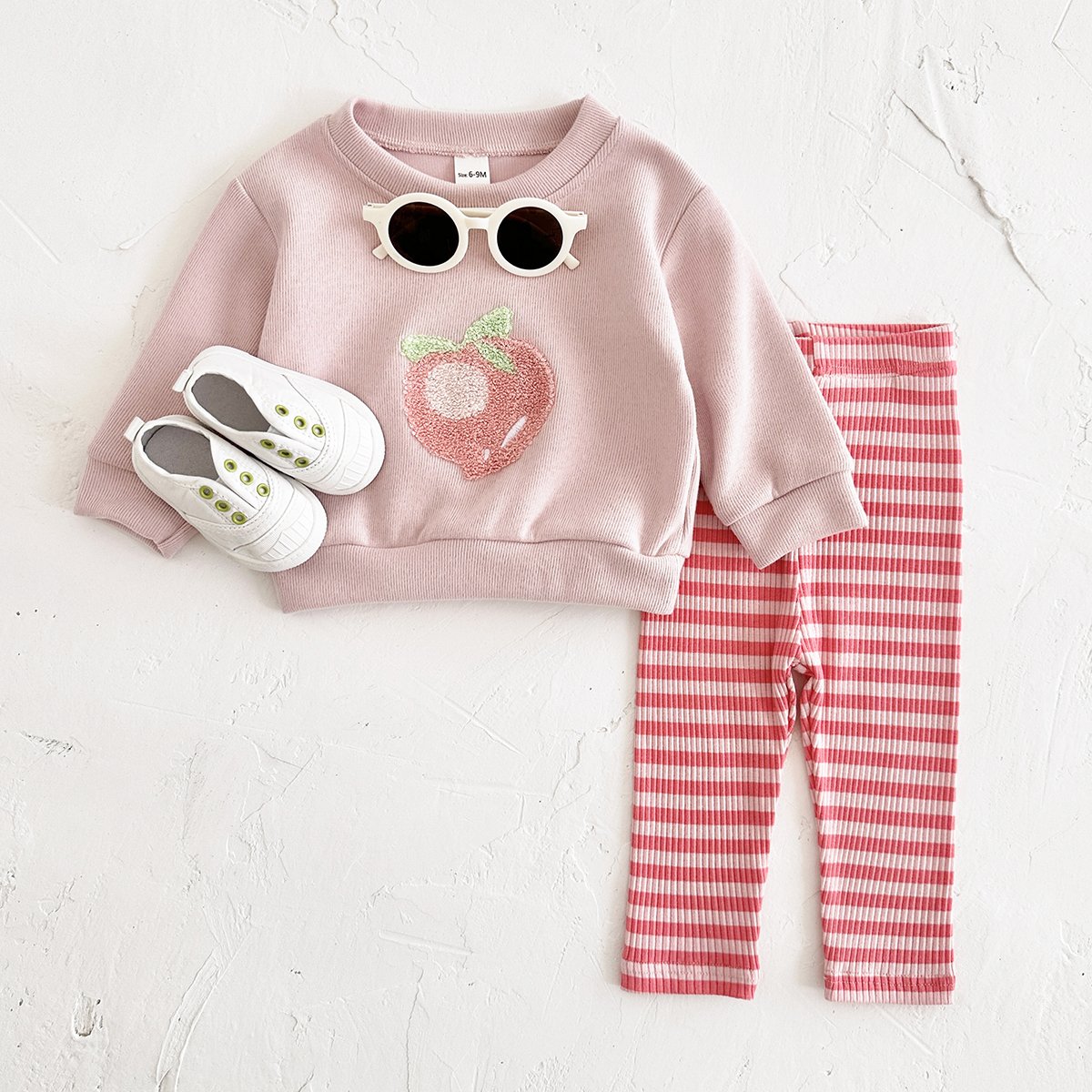 Autumn New Baby Girls Clothing Cotton Long Sleeve Suit Pullover Peach Print Fruit Top Bottom 2PCS Toddler Sets Newborn 0-3 Years