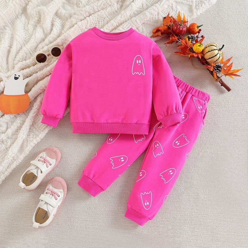 Toddler Halloween Outfits Long Sleeve Ghost Pattern Sweatshirt Pants Baby Boy Girl 2Pcs Set