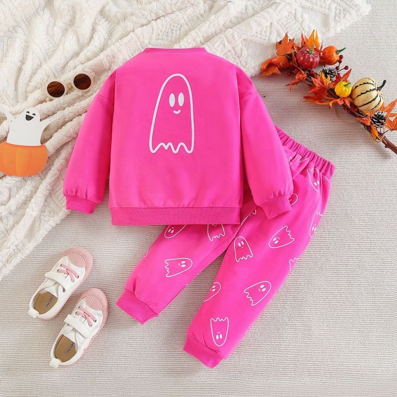 Toddler Halloween Outfits Long Sleeve Ghost Pattern Sweatshirt Pants Baby Boy Girl 2Pcs Set