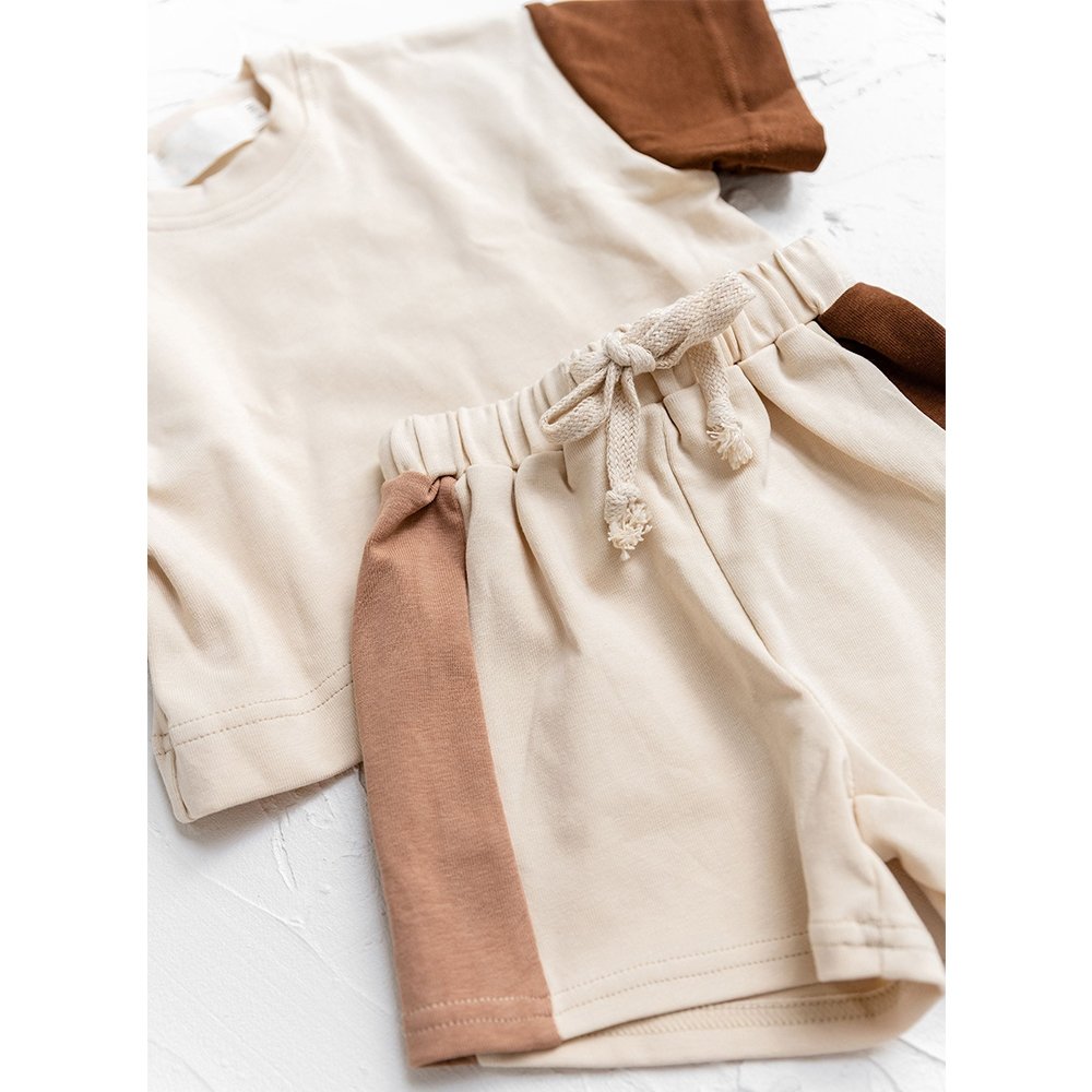 Summer Toddler Girls Cotton Short Sleeve Top+Shorts Set Baby Boys Shortsleeve Tee Outfits Sets Kids Stitching Color Clothes