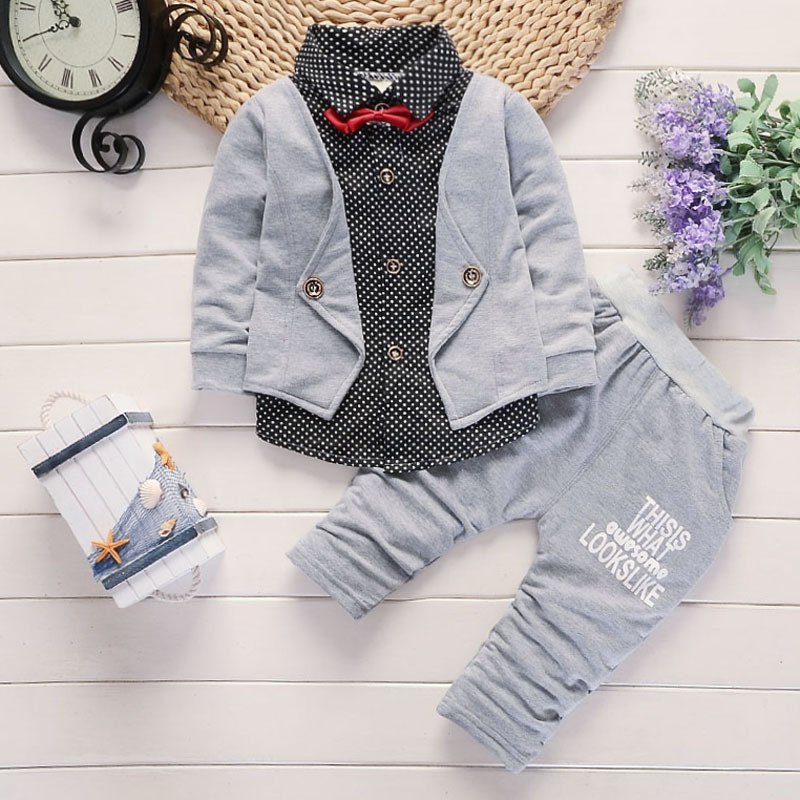 Wholesale fashionable bow tie children wear baby boy clothing set