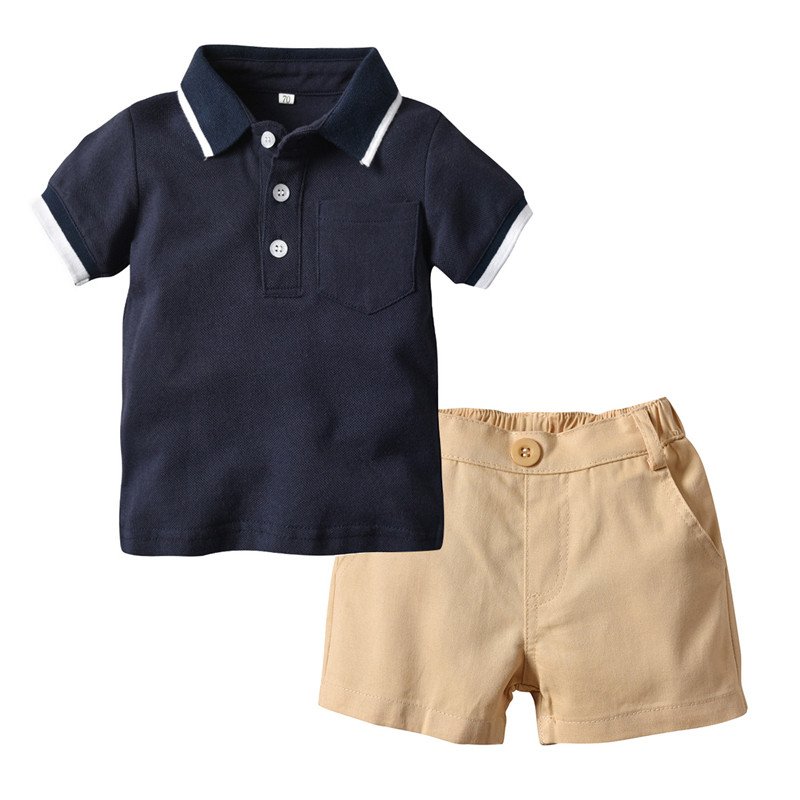 2024 New Rainbow collar short shirt + trouser 2PCS pure color baby clothes sets