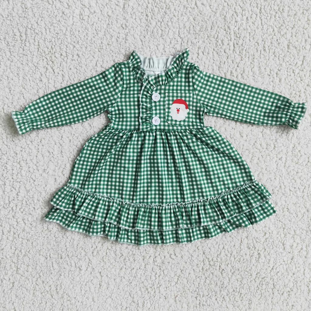 Kids christmas pajamas baby boy clothes sets green gingham santa pocket boy sleepwear kids long sleeve pants outfits wholesale