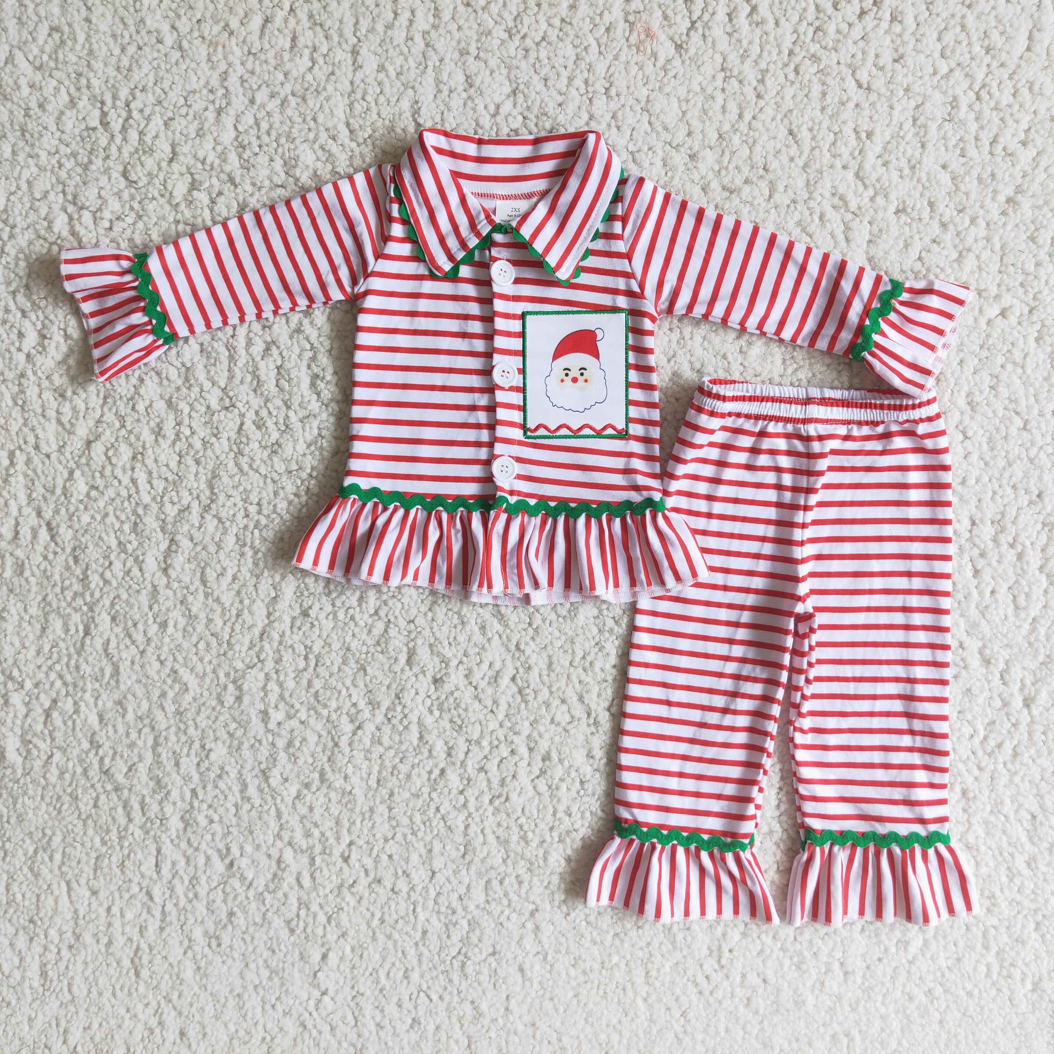 Kids christmas pajamas baby boy clothes sets green gingham santa pocket boy sleepwear kids long sleeve pants outfits wholesale